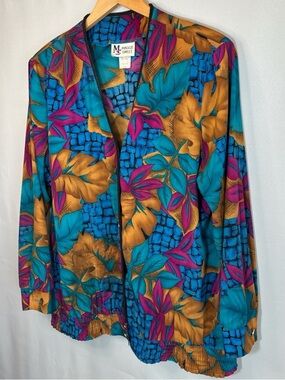 Maggie Sweet Womens Size L Jacket Coat Wind breaker Vintage 80’s Floral Top Vest